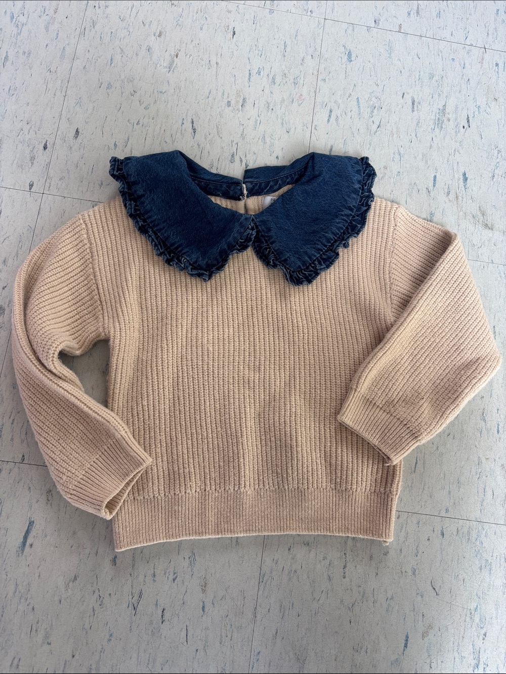Primark Girls Cream Knit Sweater with Navy Ruffle Collar